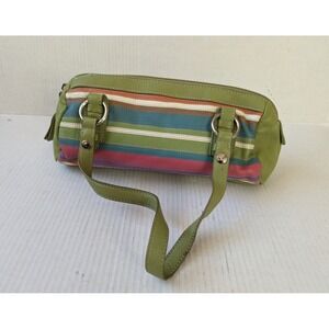 FOSSIL Green Leather Strype Multicolor Mini Hand Shoulder Bag Women's Purse